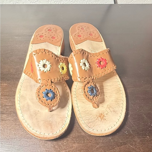 Jack Rogers Brown Leather Flip Flops Navajo Hampton Sandals - Picture 1 of 6